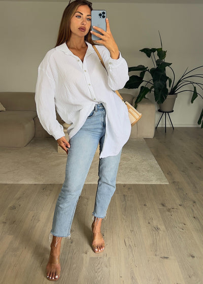 Lange Musselin-Bluse Weiß