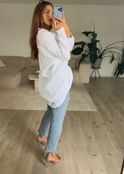 Lange Musselin-Bluse Weiß