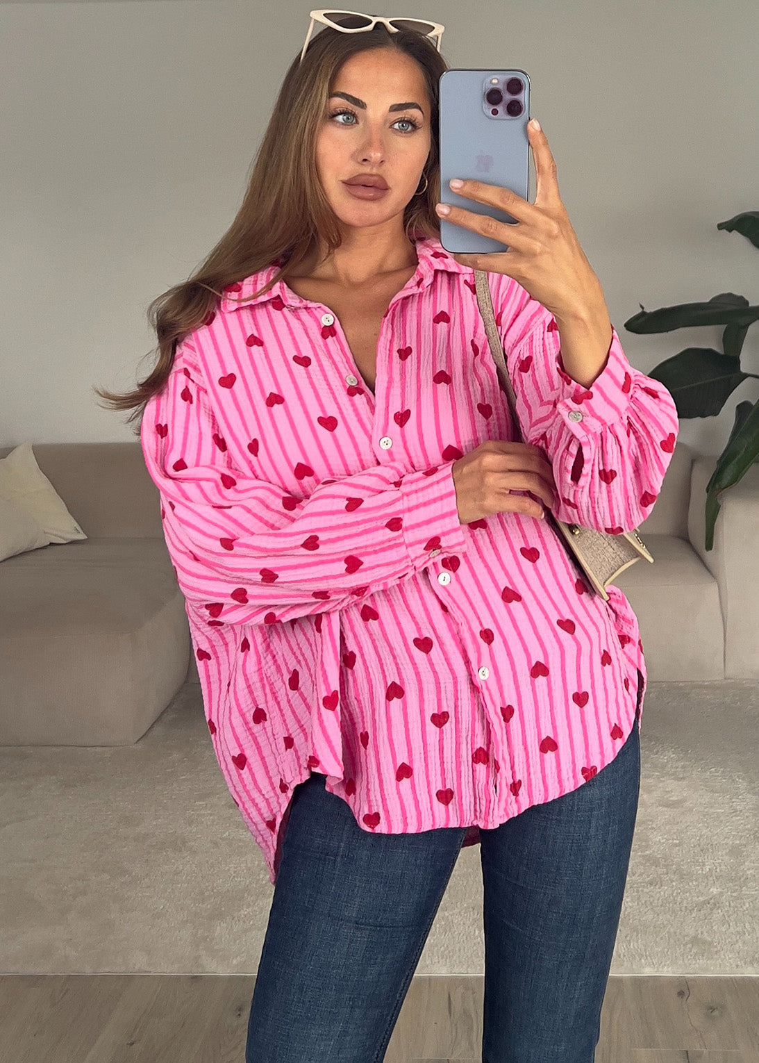 Musselin Bluse mit Herzen