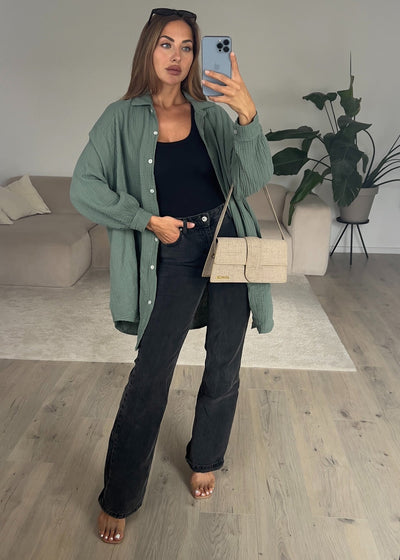 Lange Musselin-Bluse Khaki