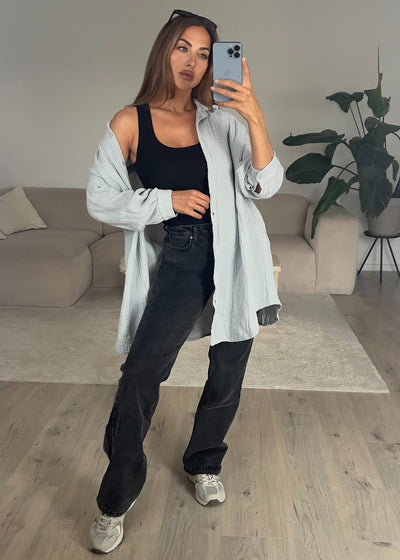 Lange Musselin-Bluse Grau