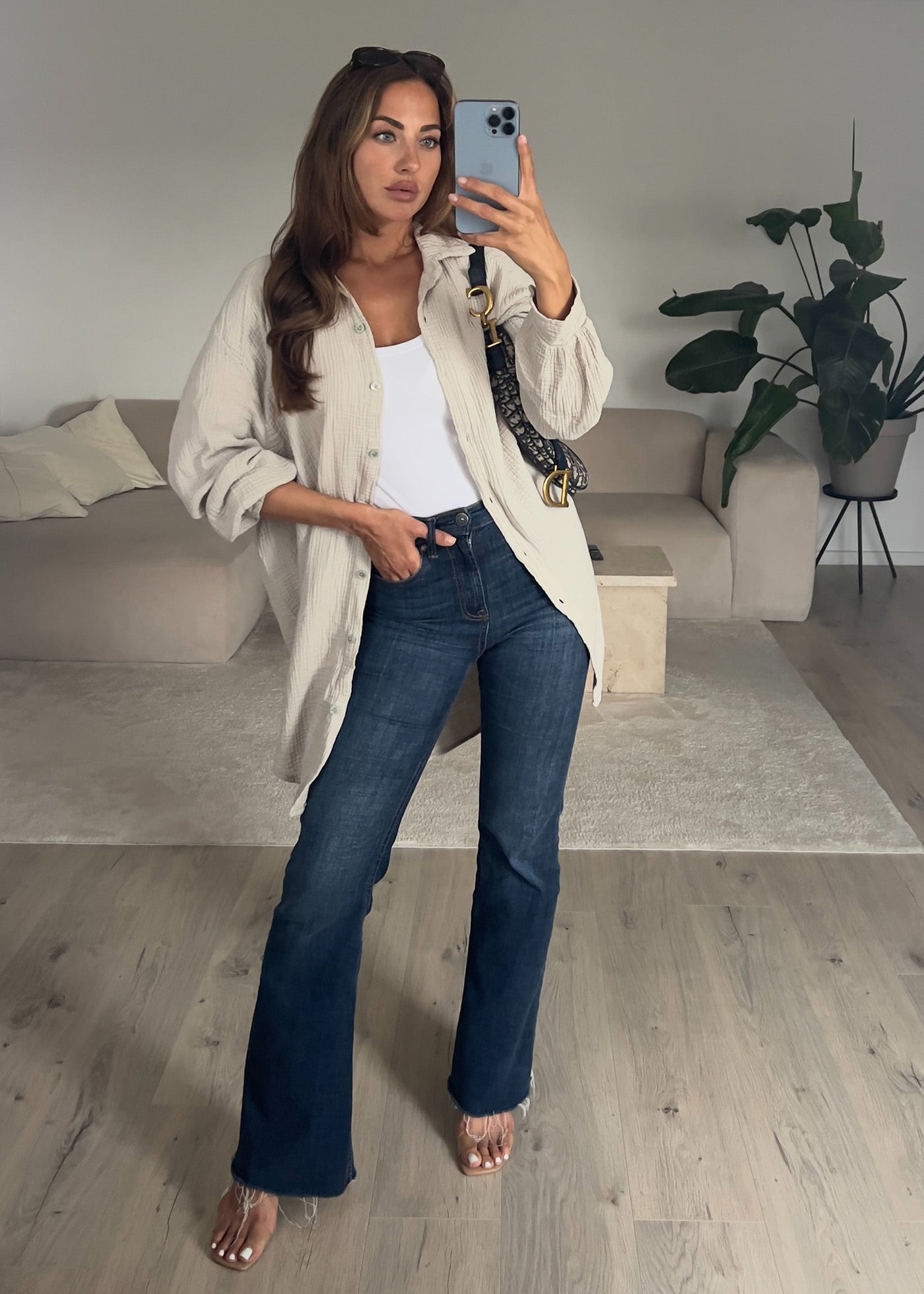 Lange Musselin-Bluse Beige
