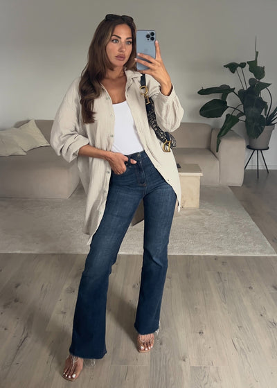 Lange Musselin-Bluse Beige