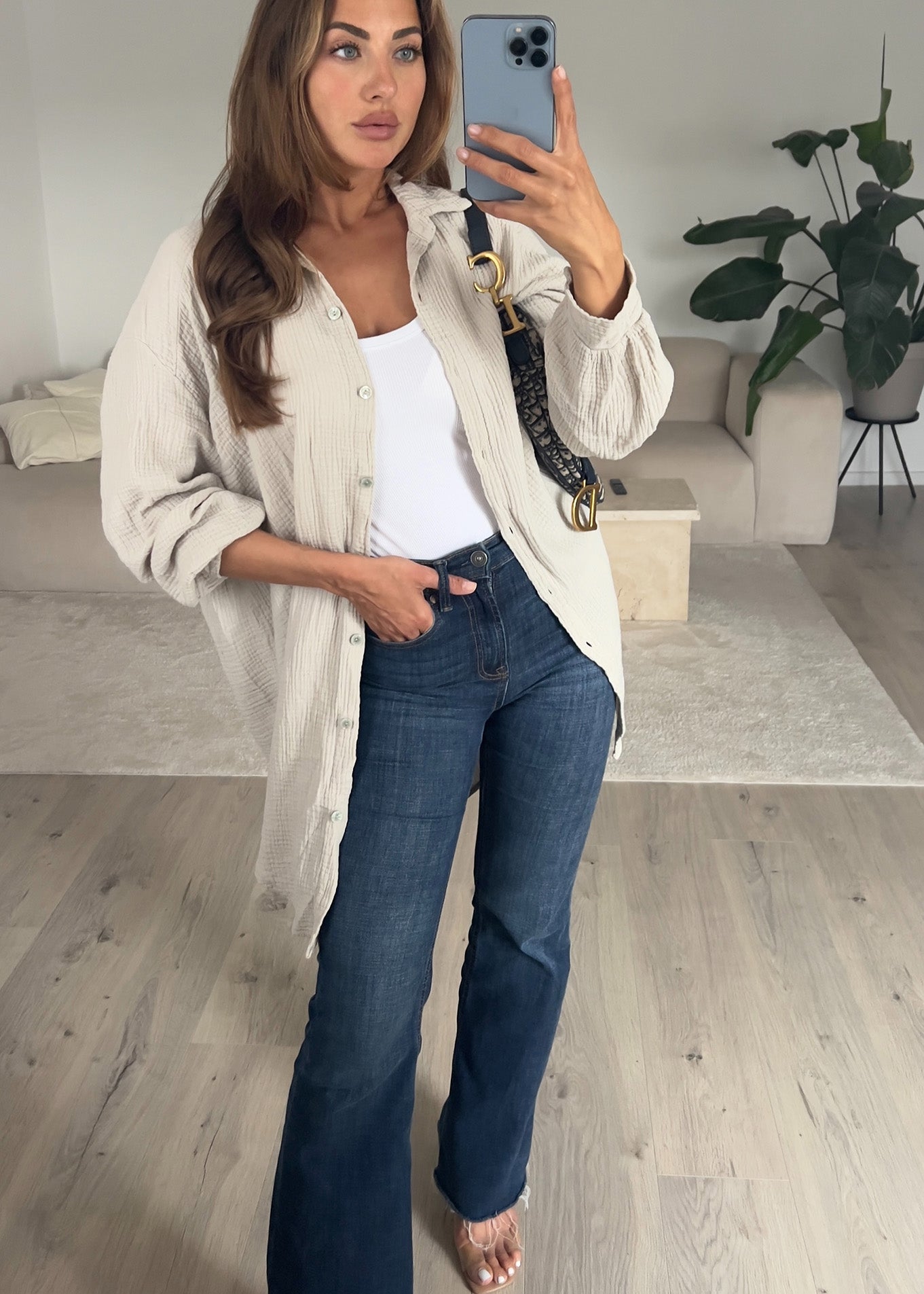 Lange Musselin-Bluse Beige