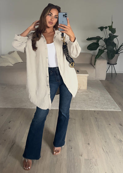 Lange Musselin-Bluse Beige