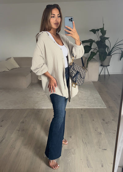 Lange Musselin-Bluse Beige