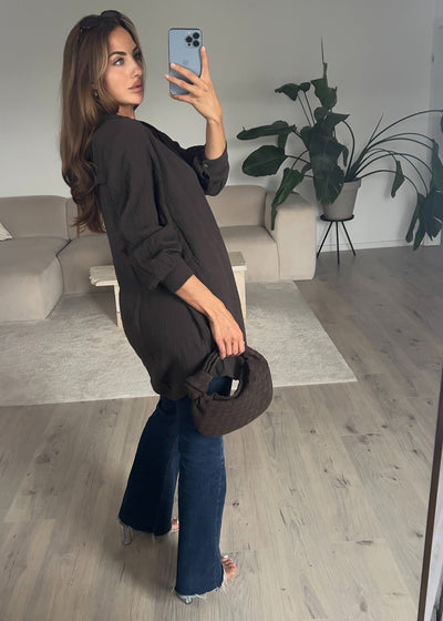 Lange Musselin-Bluse Dunkelbraun
