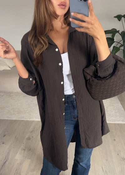 Lange Musselin-Bluse Dunkelbraun