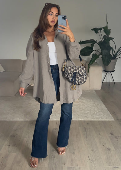 Lange Musselin-Bluse Taupe