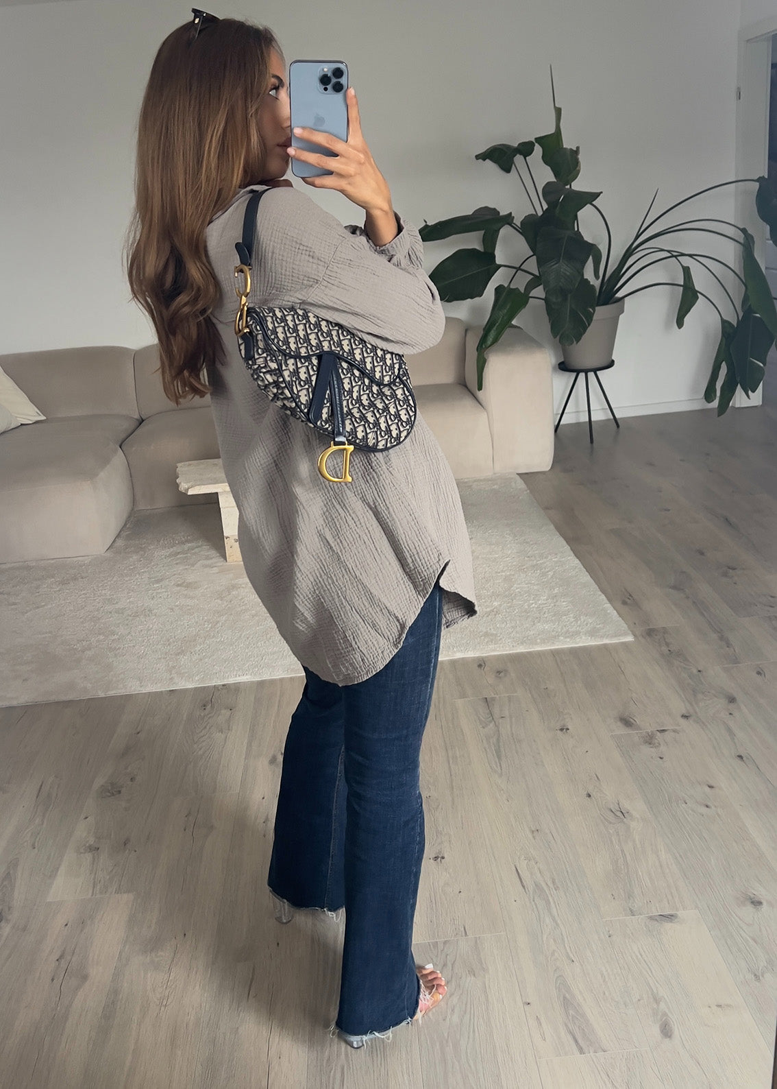 Lange Musselin-Bluse Taupe