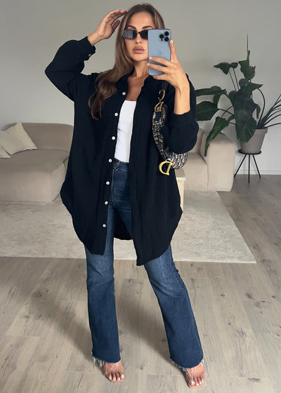 Lange Musselin-Bluse Schwarz