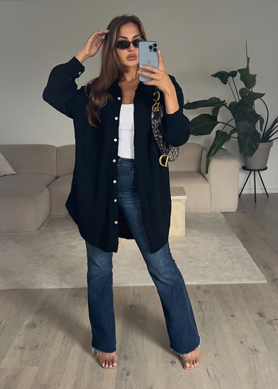 Lange Musselin-Bluse Schwarz