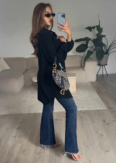Lange Musselin-Bluse Schwarz
