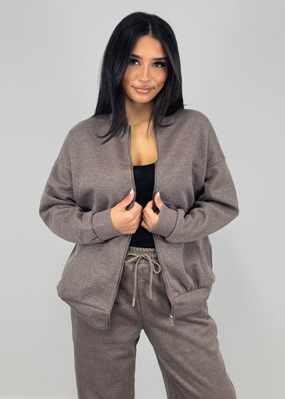 Lounge-Set mit Reißverschlussjacke und weiten Hosen Taupe