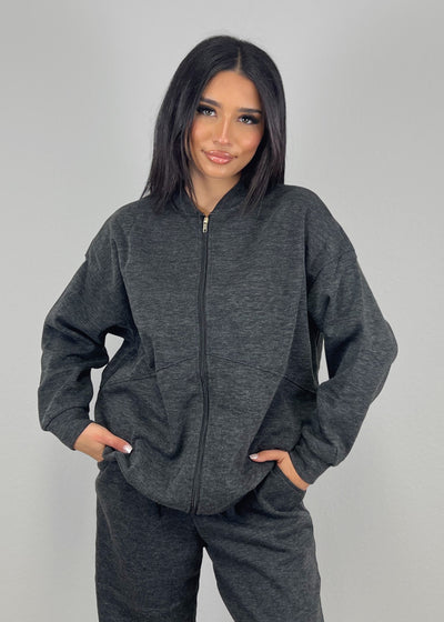 Lounge-Set mit Reißverschlussjacke und weiten Hosen Schwarz