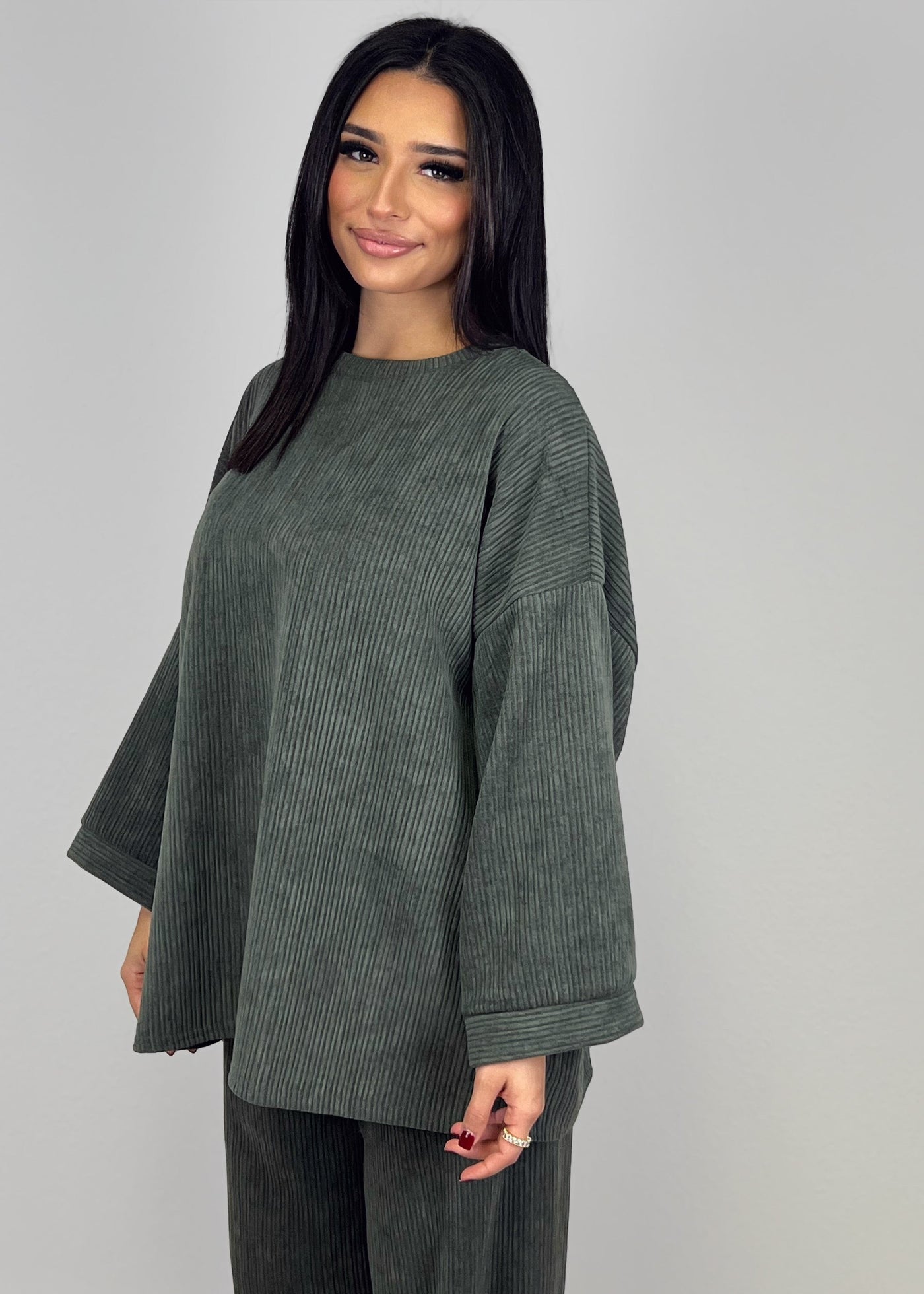Cord-Set mit Oberteil und Hose Khaki
