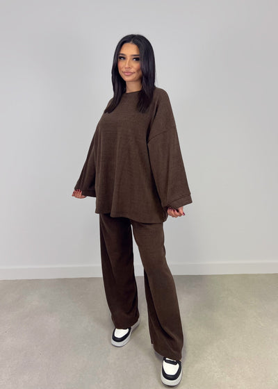 Cord-Set mit Oberteil und Hose Braun