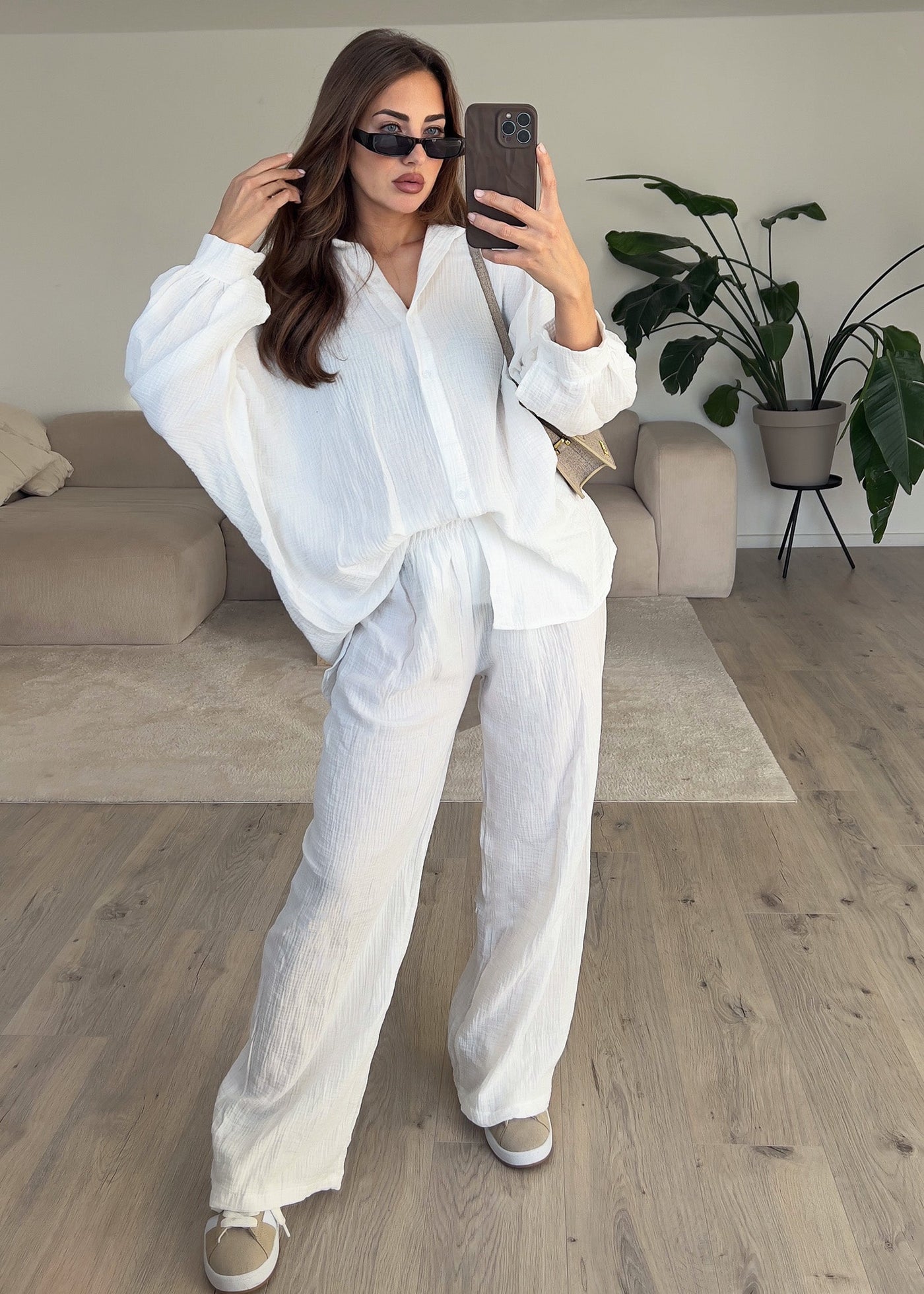 Oversize Musseline Set Weiß