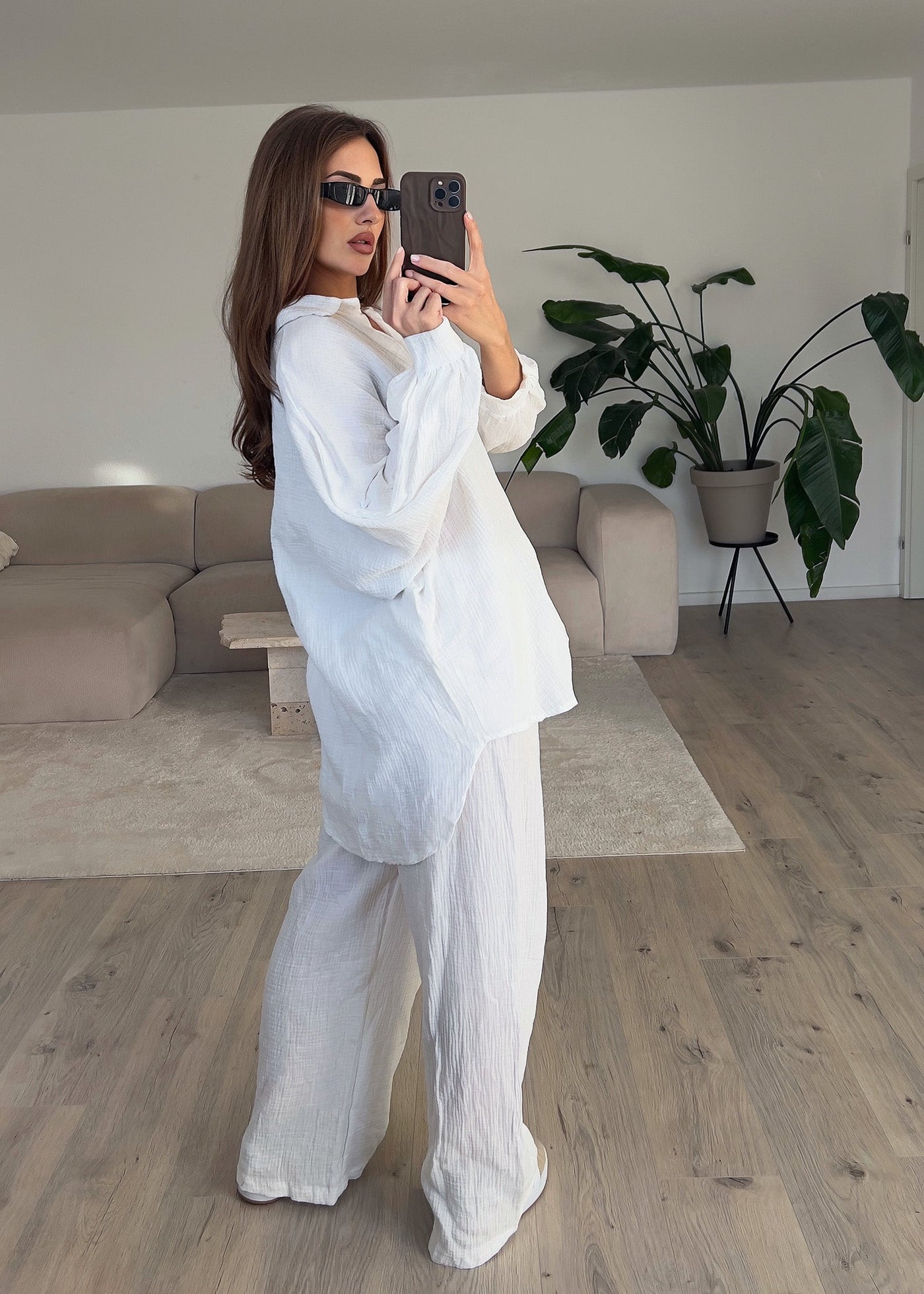Oversize Musseline Set Weiß