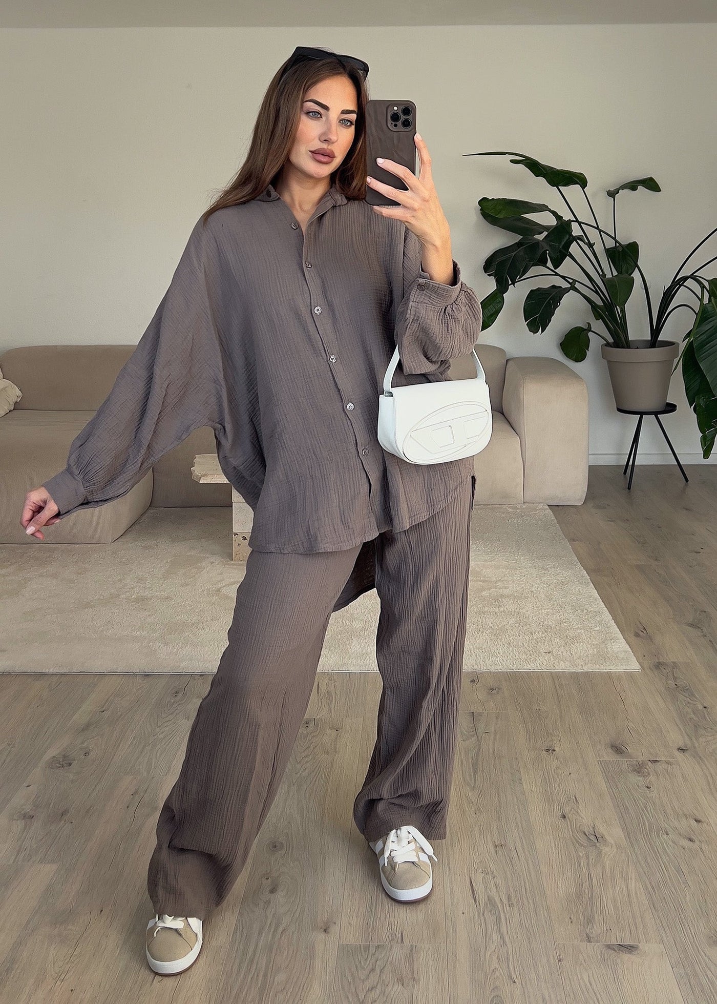 Oversize Musseline Set Taupe