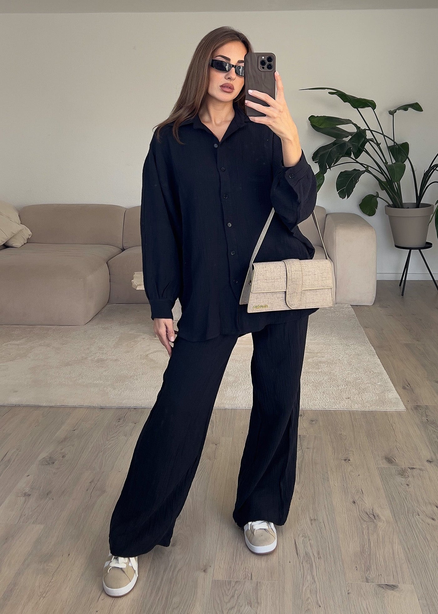 Oversize Musseline Set Schwarz