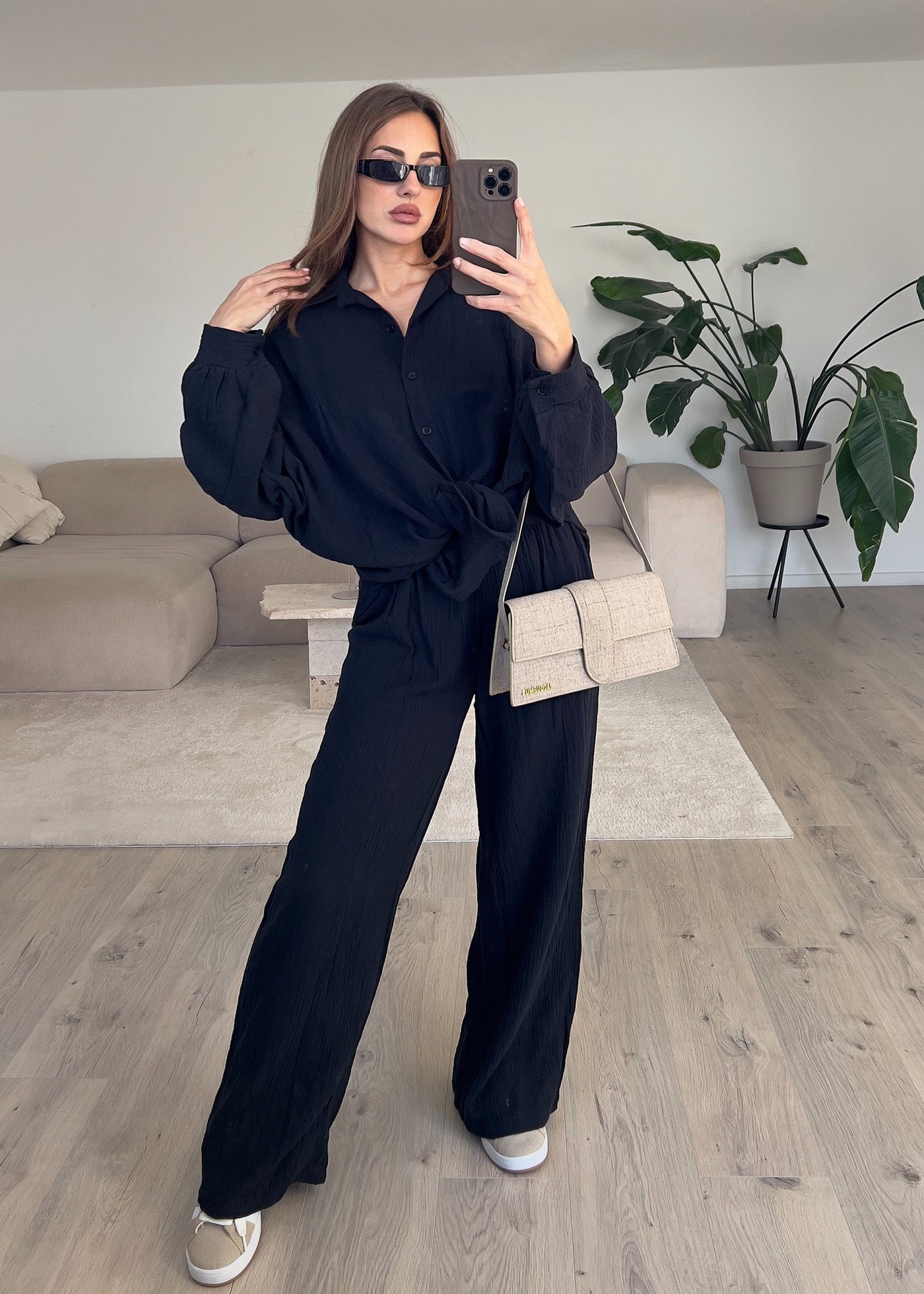 Oversize Musseline Set Schwarz