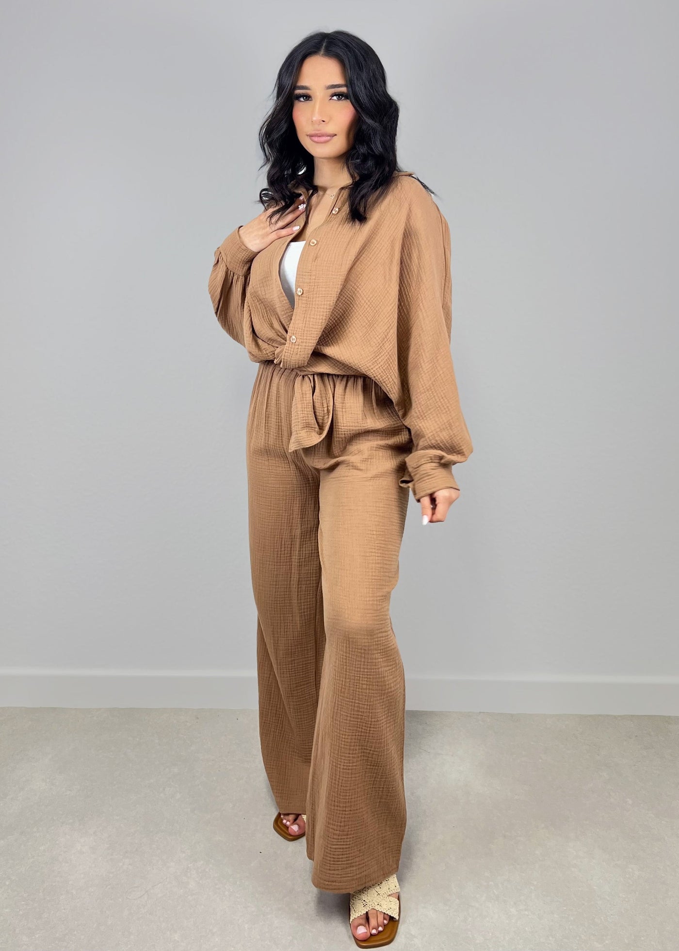 Oversize Musseline Set Hellbraun