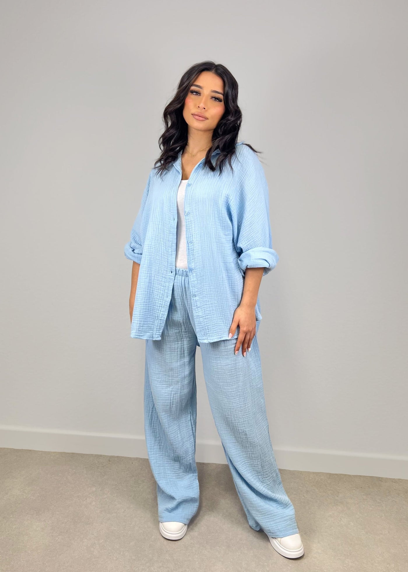 Oversize Musseline Set Hellblau
