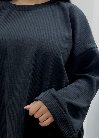 Cord-Set mit Oberteil und Hose Schwarz
