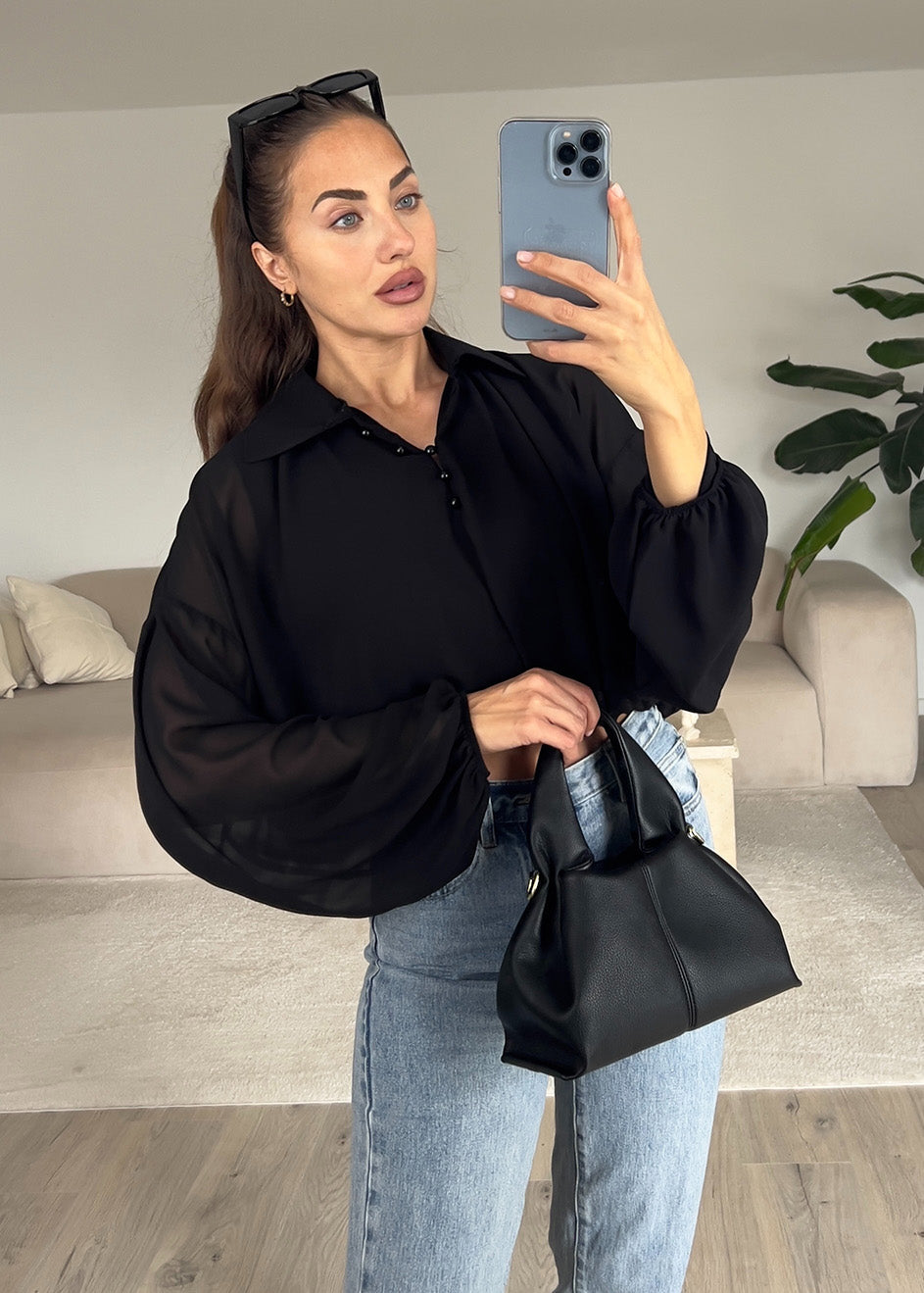Hemdbluse Schwarz