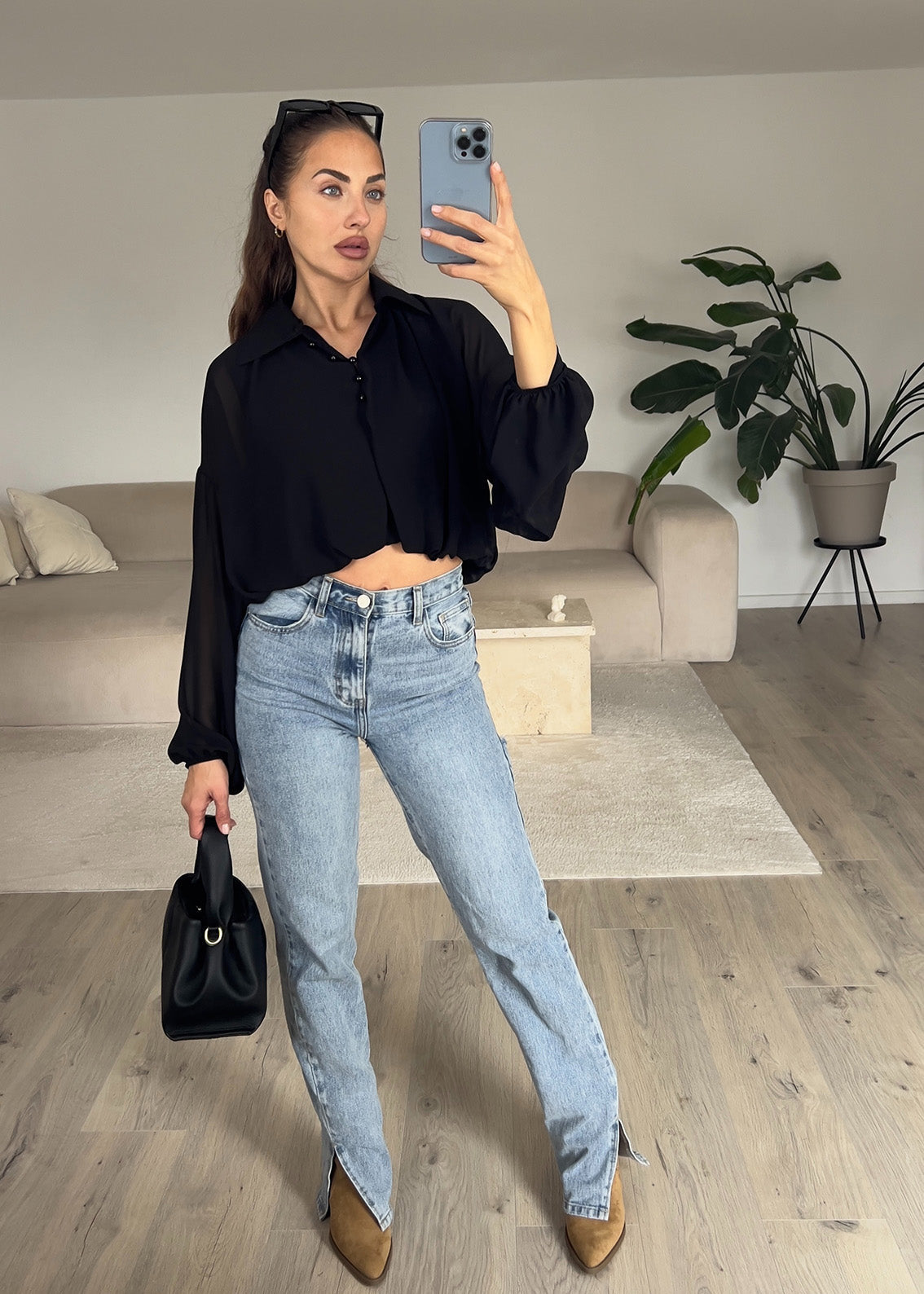 Hemdbluse Schwarz