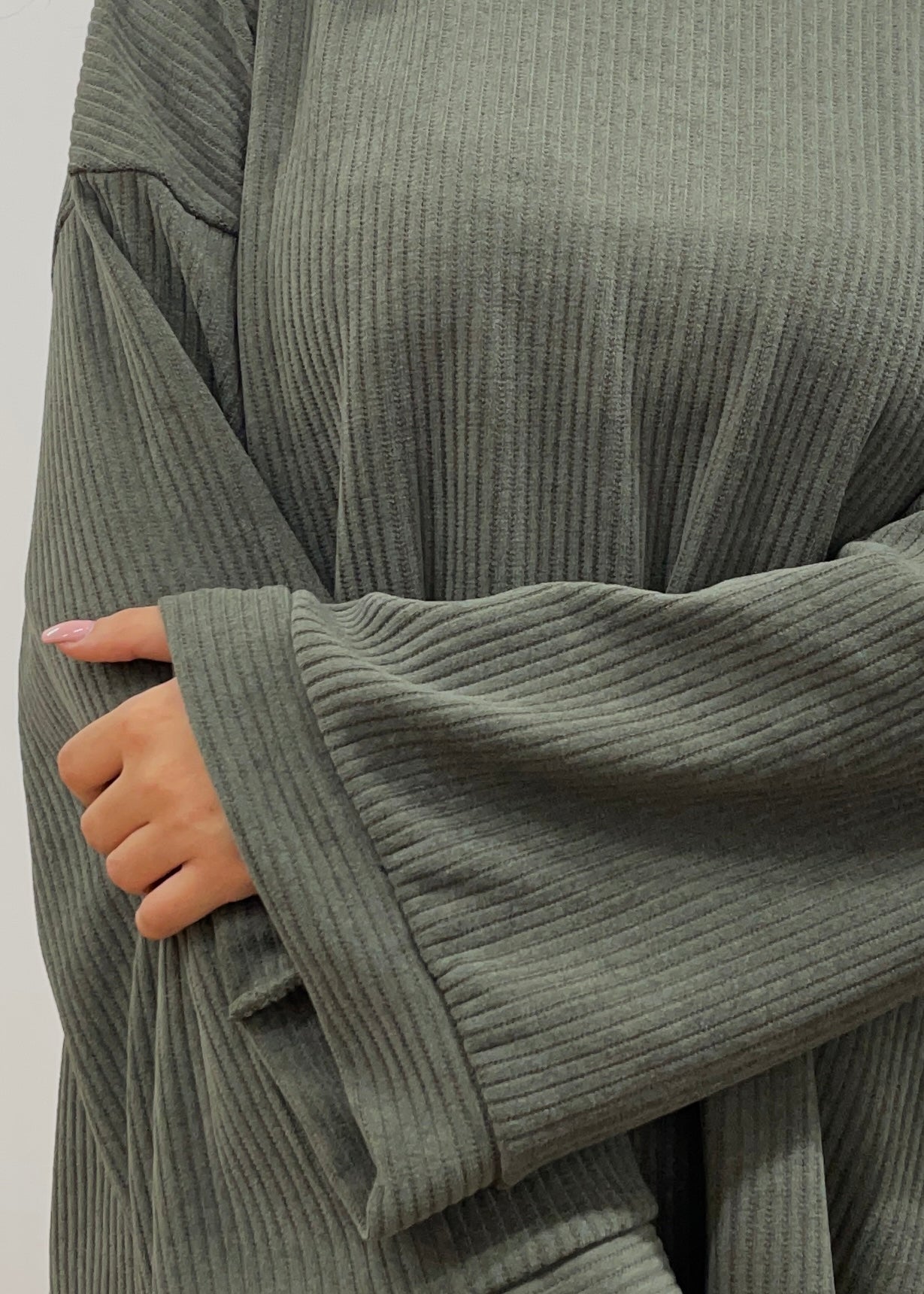 Cord-Set mit Oberteil und Hose Khaki