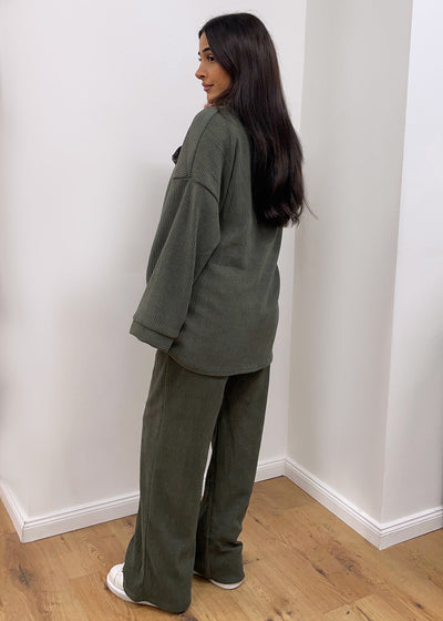 Cord-Set mit Oberteil und Hose Khaki