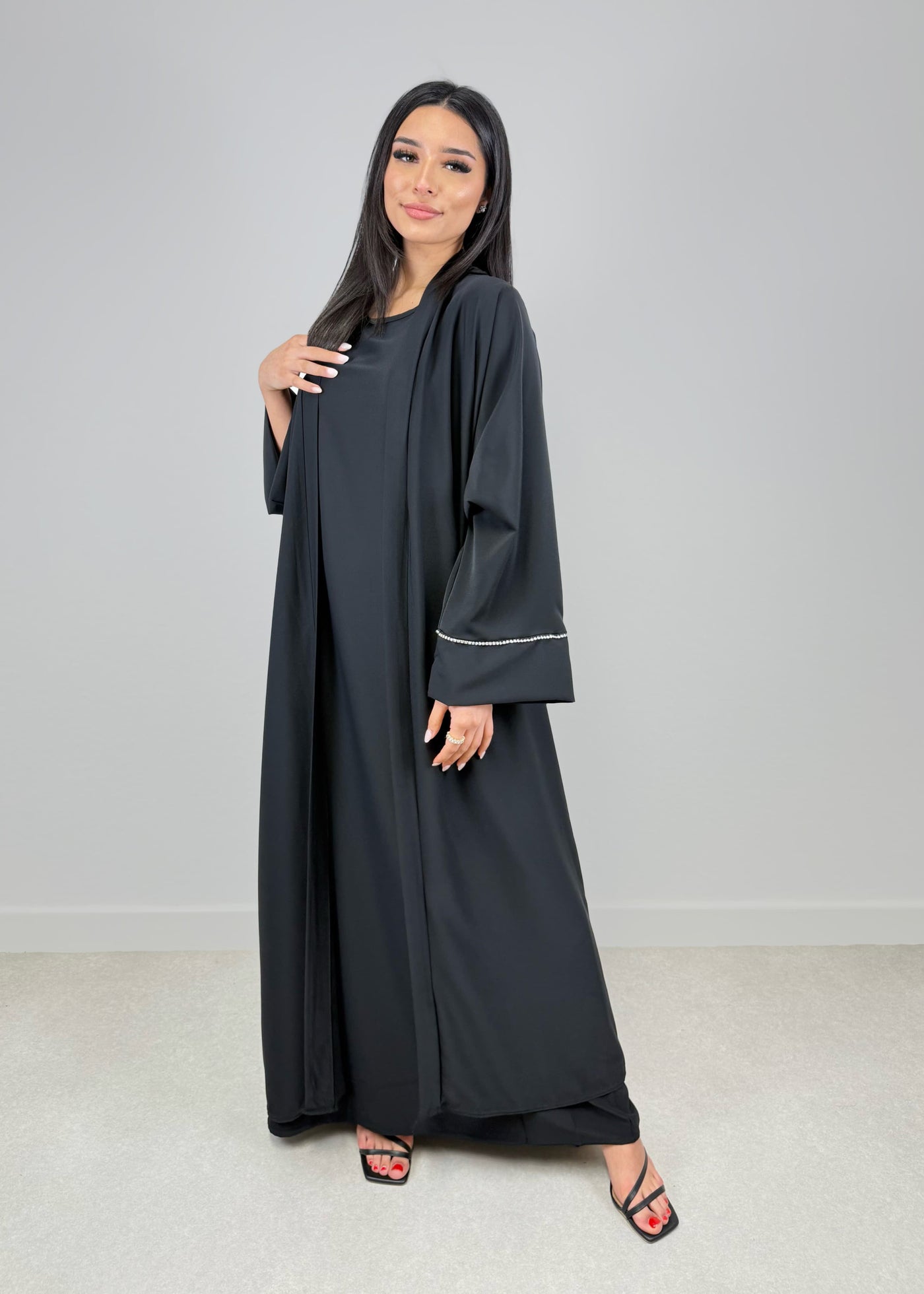 Zweiteiliges Maxi-Set mit Kimono Schwarz