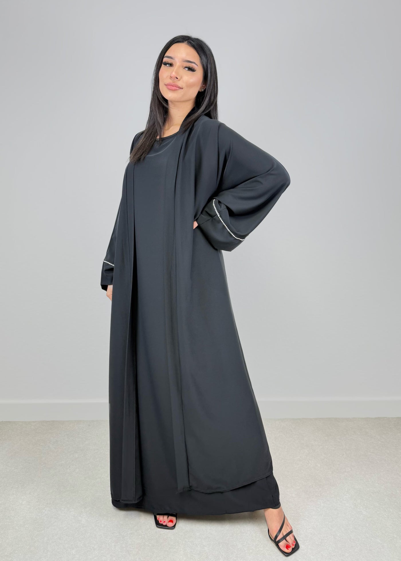Zweiteiliges Maxi-Set mit Kimono Schwarz