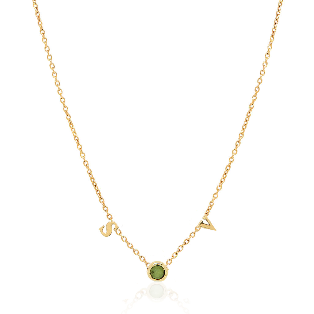 Made Mine Initials & Birthstone Necklace (Gold)