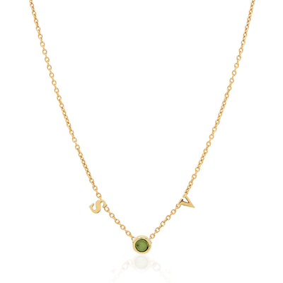 Made Mine Initials & Birthstone Necklace (Gold)