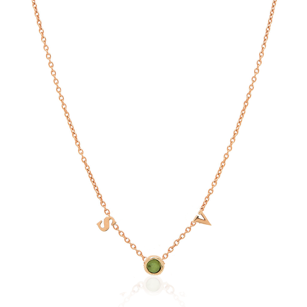 Made Mine Initials & Birthstone Necklace (Rose Gold)