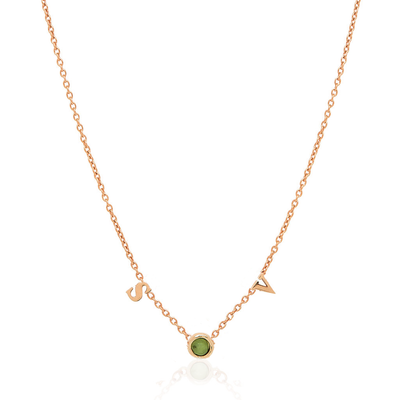Made Mine Initials & Birthstone Necklace (Rose Gold)