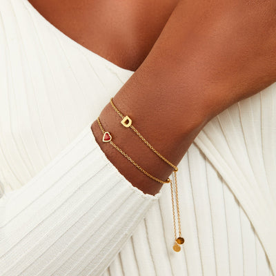 Mini Heart Birthstone & Initial Bracelet Set (Gold)