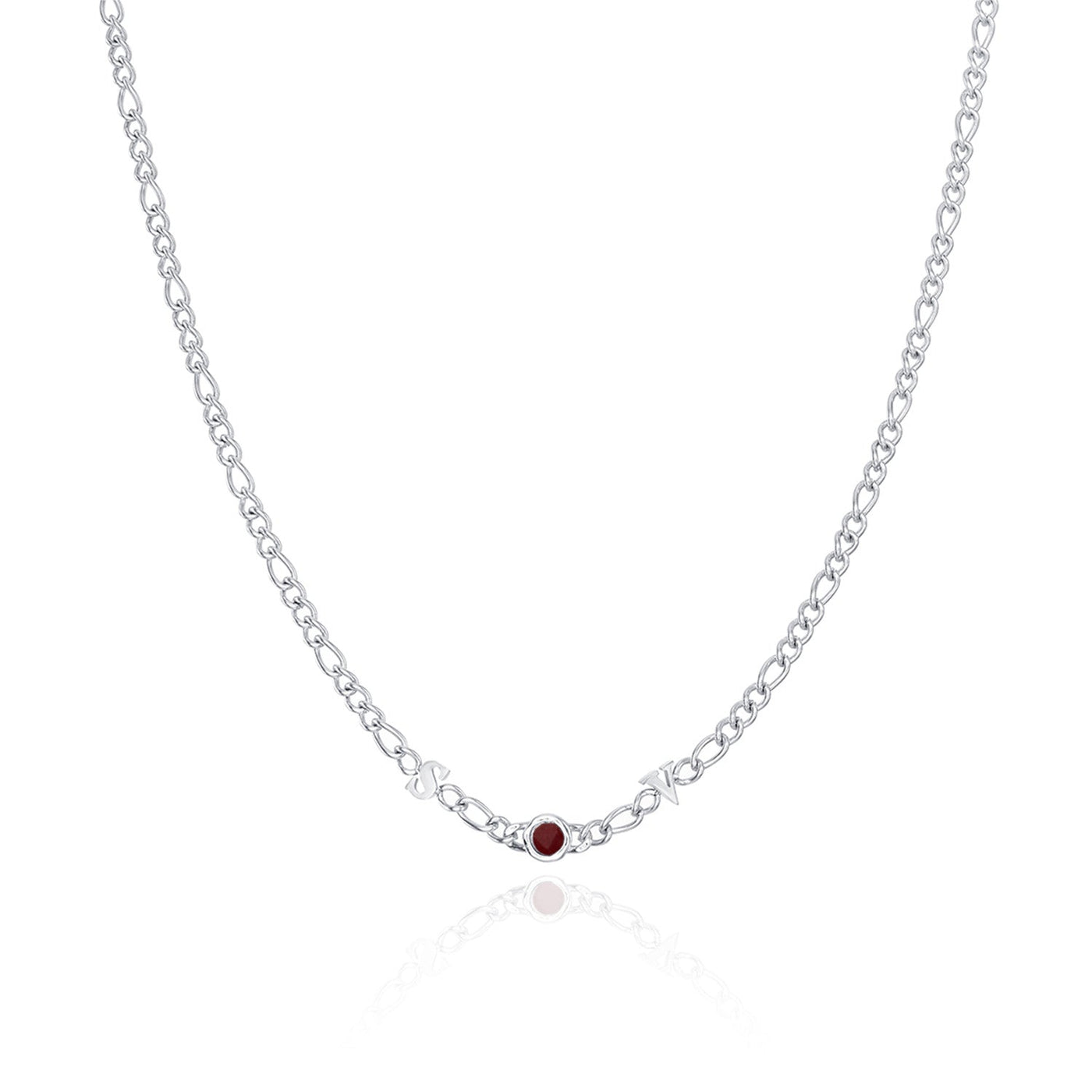 Made Mine Initials & Birthstone Necklace (Silver)