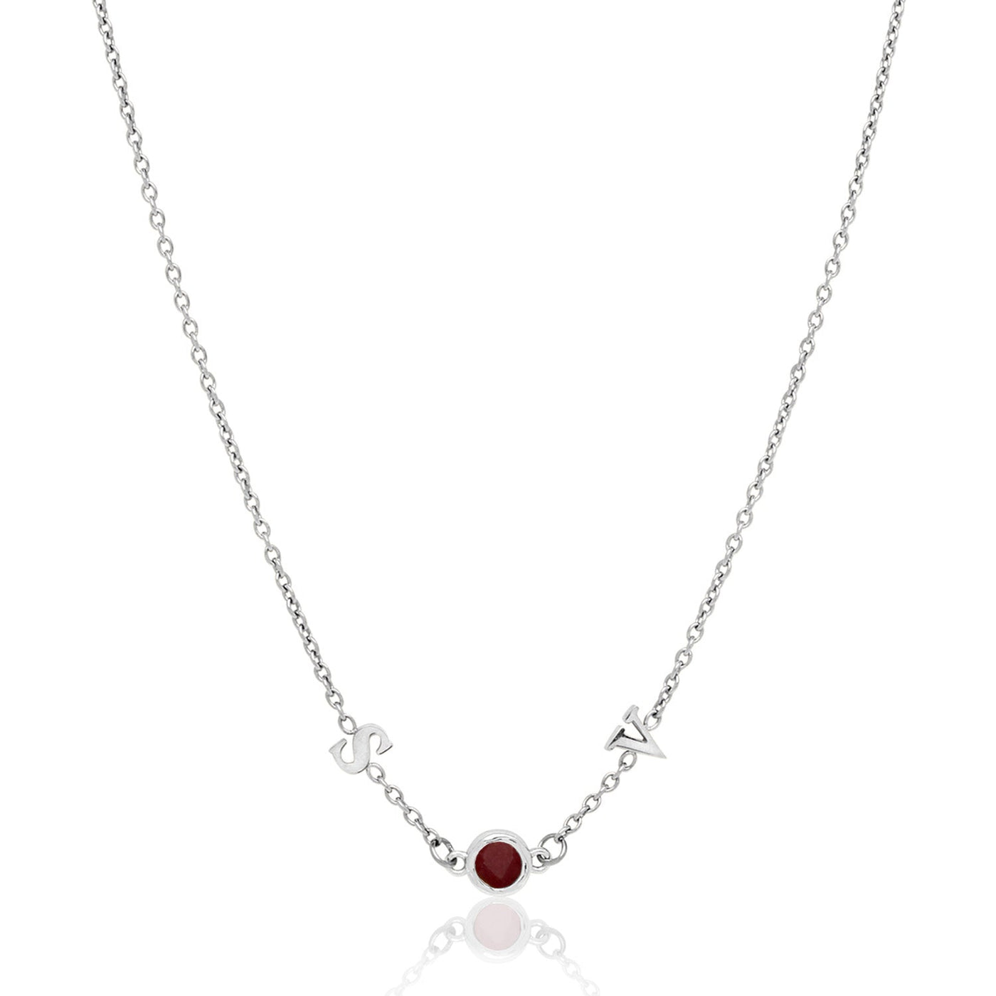 Made Mine Initials & Birthstone Necklace (Silver)