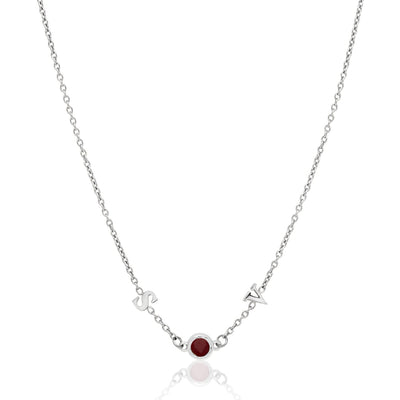 Made Mine Initials & Birthstone Necklace (Silver)