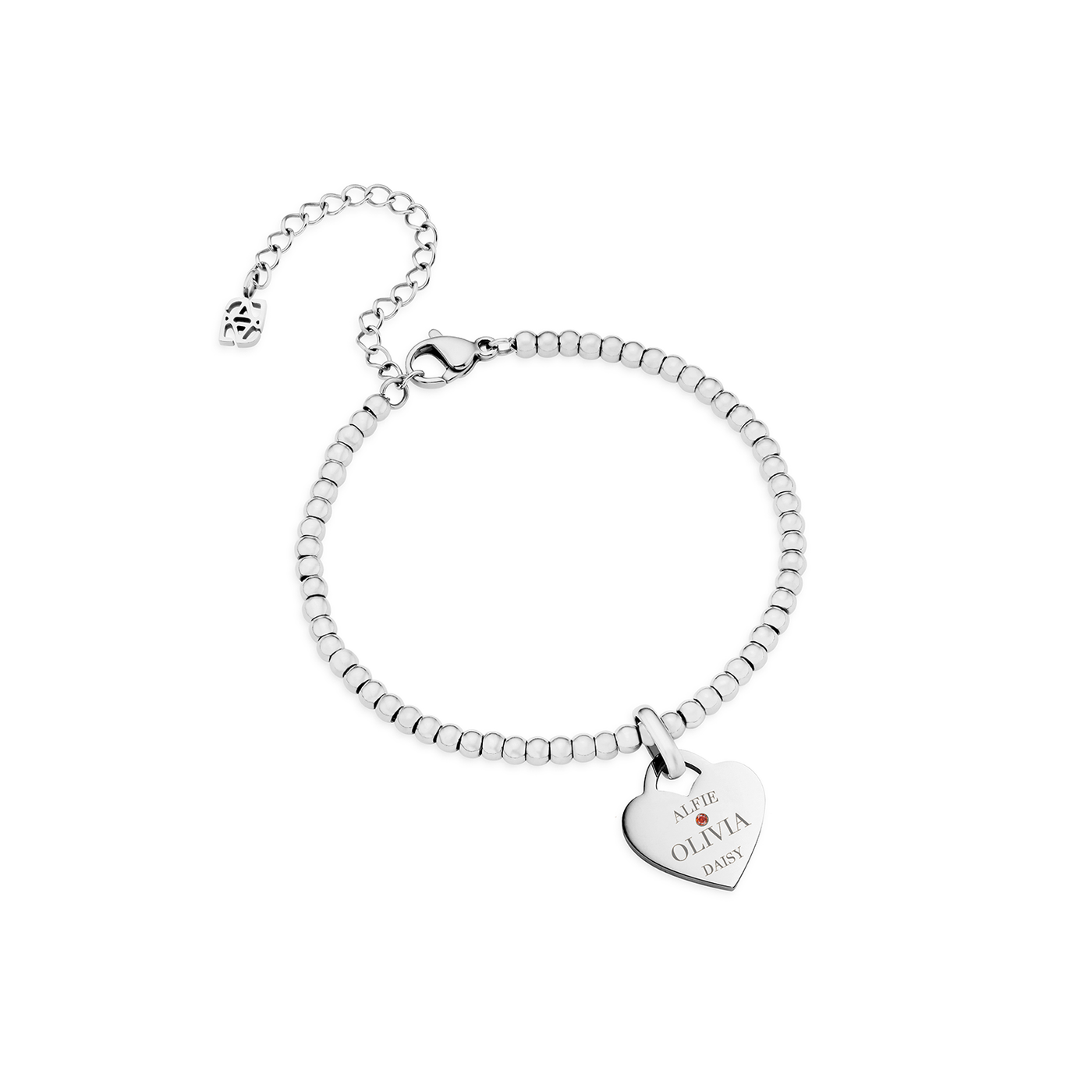 Heart Token Small Beaded Bracelet (Silver)