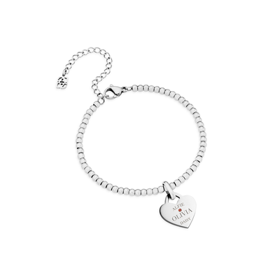 Heart Token Small Beaded Bracelet (Silver)