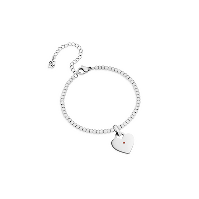 Heart Token Small Beaded Bracelet (Silver)