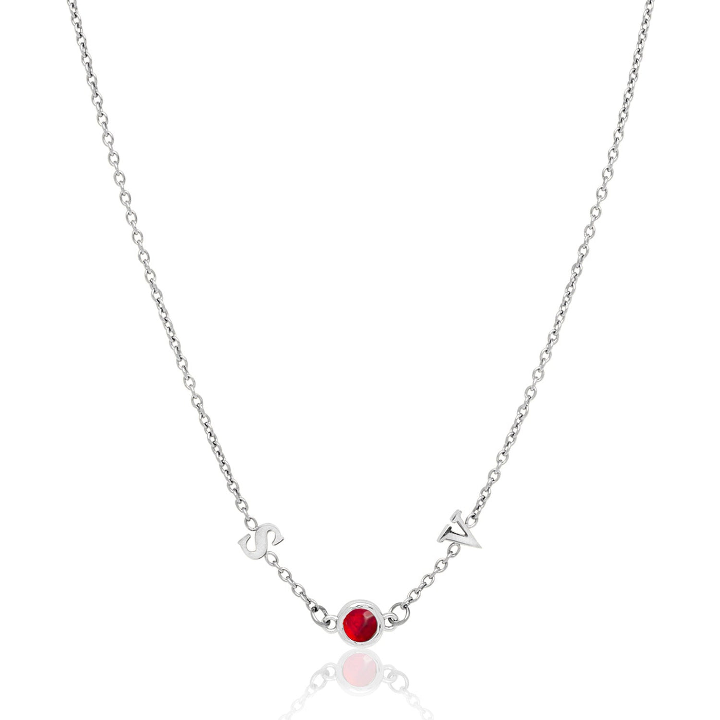 Made Mine Initials & Birthstone Necklace (Silver)