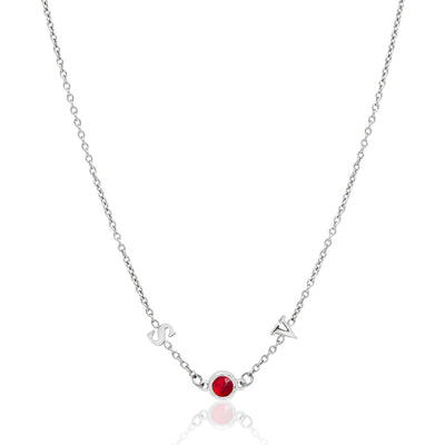 Made Mine Initials & Birthstone Necklace (Silver)