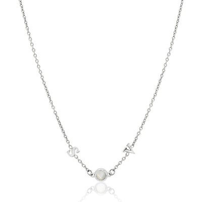 Made Mine Initials & Birthstone Necklace (Silver)
