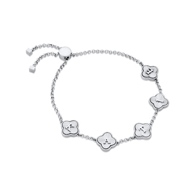 Textured Clover Custom Name Bracelet (Silver)